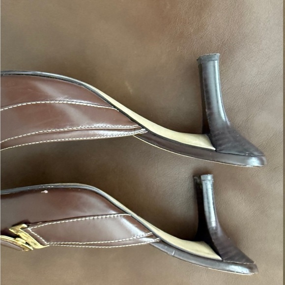 Anne Klein Brown Leather Mules with Gold Accent - Picture 3 of 3